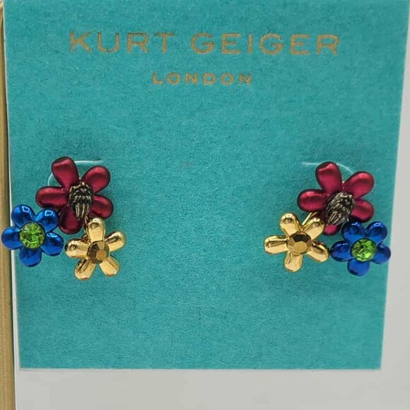 Kurt Geiger London Floral Stud Earrings NWT! NEW! - Picture 1 of 7